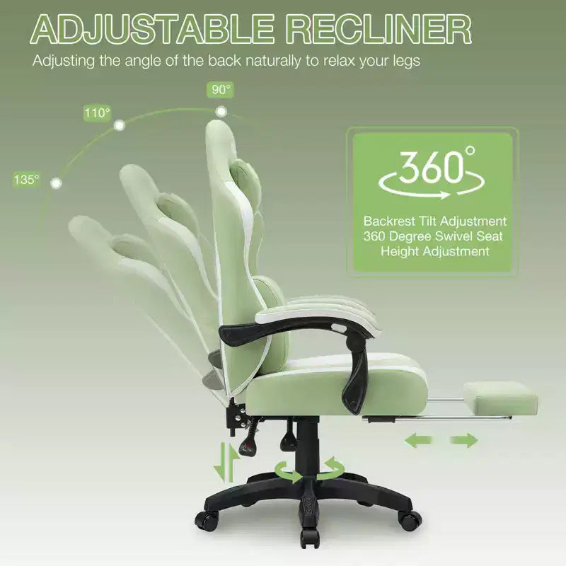 Sillón de juego de masaje Hoffree de tela transpirable, silla ergonómica de oficina para PC con reposapiés y ajustable