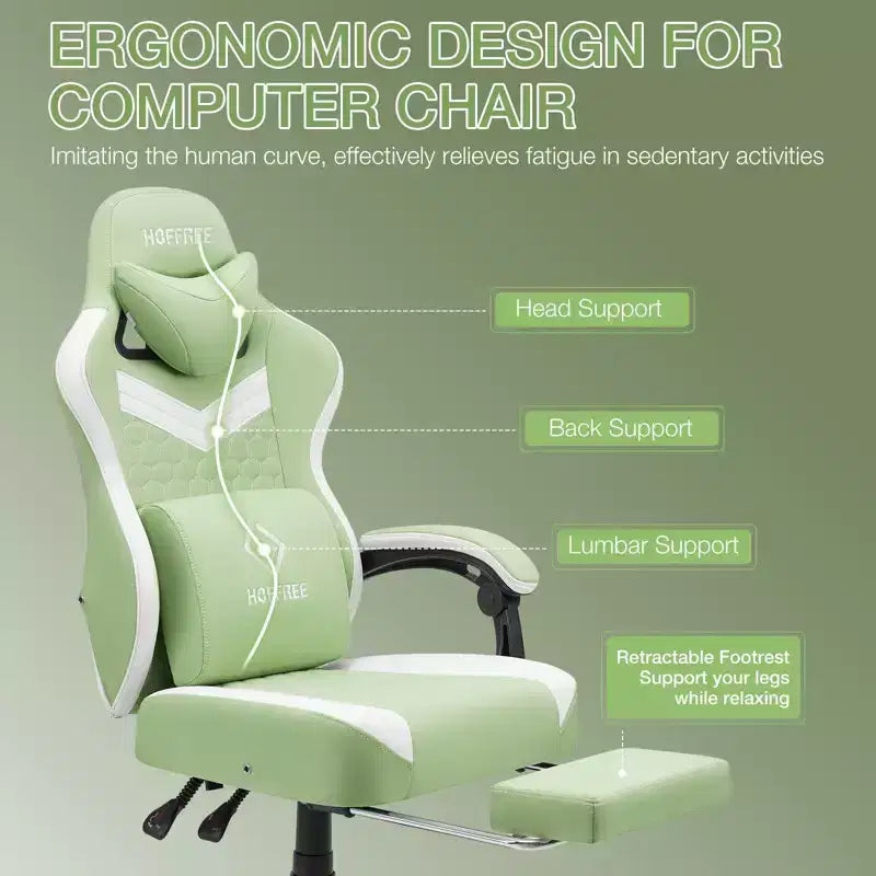 Sillón de juego de masaje Hoffree de tela transpirable, silla ergonómica de oficina para PC con reposapiés y ajustable