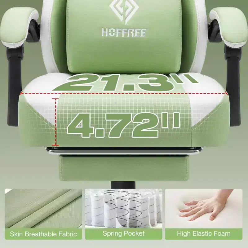 Sillón de juego de masaje Hoffree de tela transpirable, silla ergonómica de oficina para PC con reposapiés y ajustable