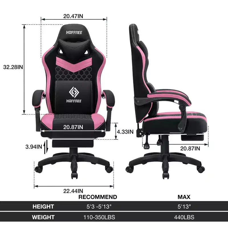 Sillón de juego de masaje Hoffree de tela transpirable, silla ergonómica de oficina para PC con reposapiés y ajustable
