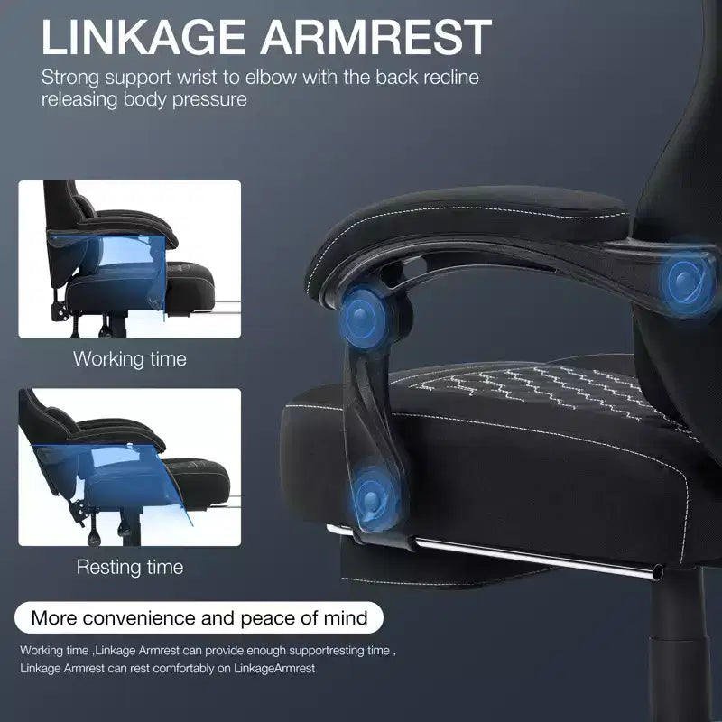 Sillón de juego de masaje Hoffree de tela transpirable, silla ergonómica de oficina para PC con reposapiés y ajustable