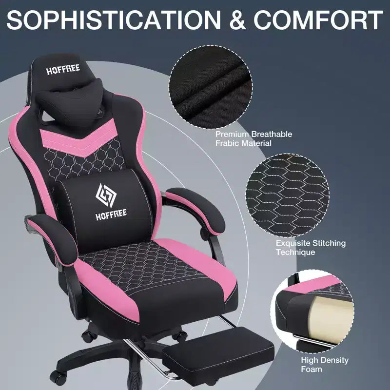 Sillón de juego de masaje Hoffree de tela transpirable, silla ergonómica de oficina para PC con reposapiés y ajustable