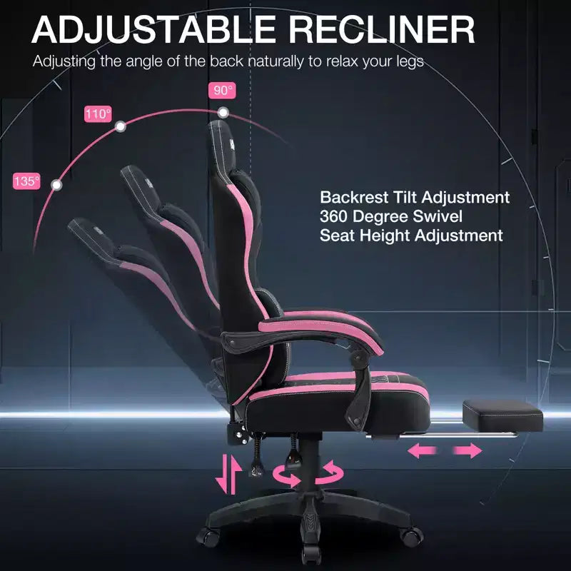 Sillón de juego de masaje Hoffree de tela transpirable, silla ergonómica de oficina para PC con reposapiés y ajustable