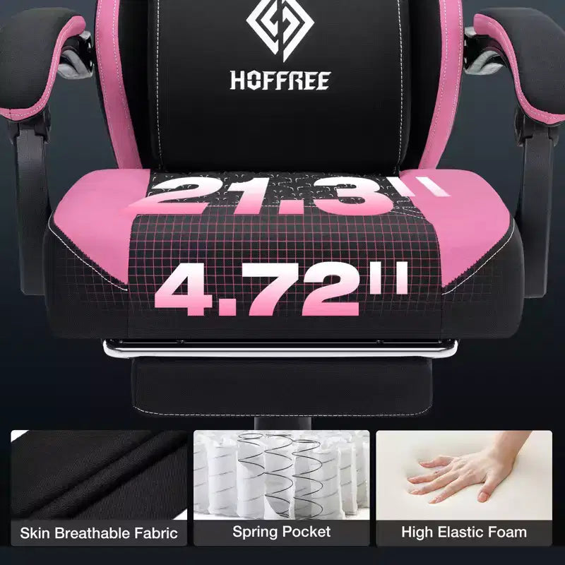 Sillón de juego de masaje Hoffree de tela transpirable, silla ergonómica de oficina para PC con reposapiés y ajustable