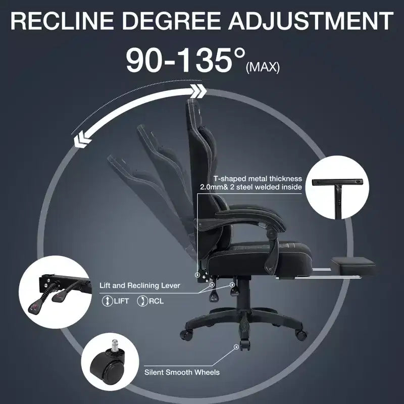 Sillón de juego de masaje Hoffree de tela transpirable, silla ergonómica de oficina para PC con reposapiés y ajustable