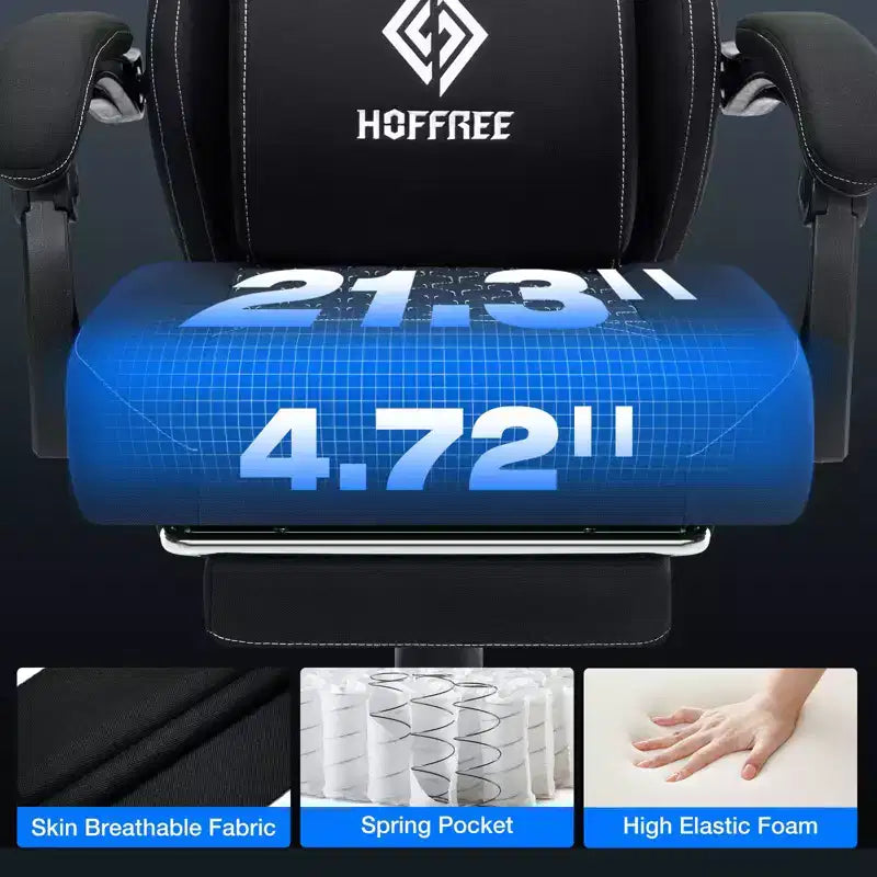 Sillón de juego de masaje Hoffree de tela transpirable, silla ergonómica de oficina para PC con reposapiés y ajustable