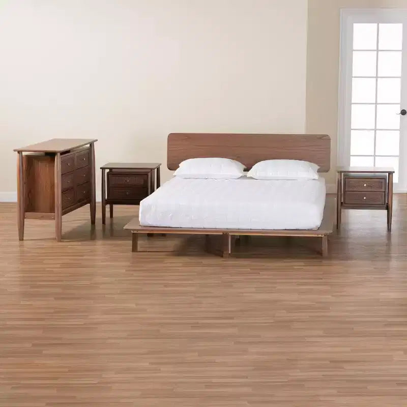 Juego de dormitorio de 4 piezas Alyssa Japandi de madera de nogal marrón de Baxton Studio