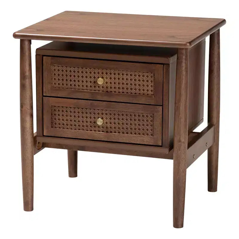 Juego de dormitorio de 4 piezas Alyssa Japandi de madera de nogal marrón de Baxton Studio