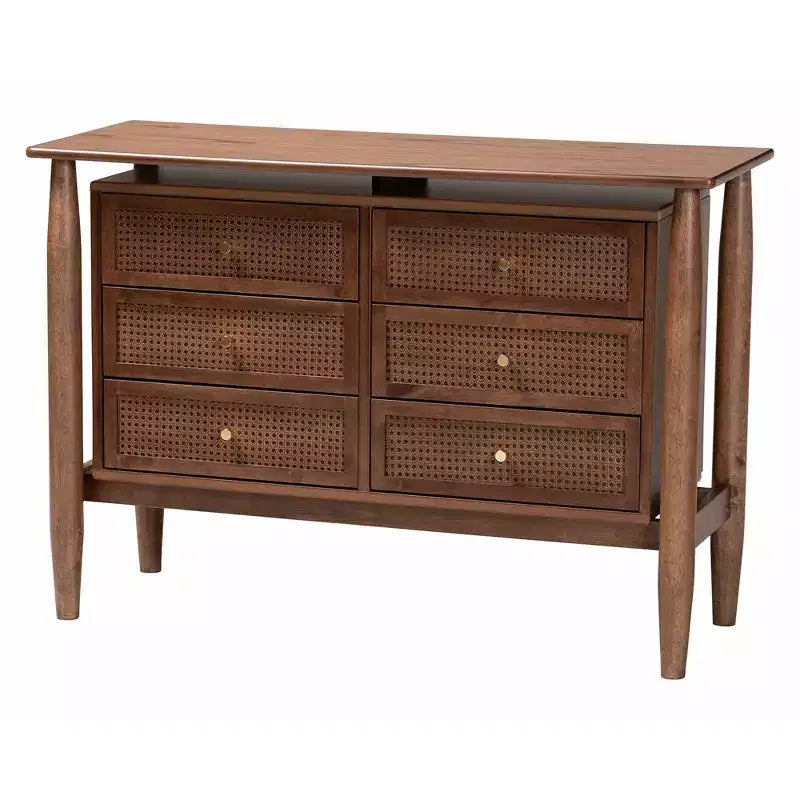 Juego de dormitorio de 4 piezas Alyssa Japandi de madera de nogal marrón de Baxton Studio