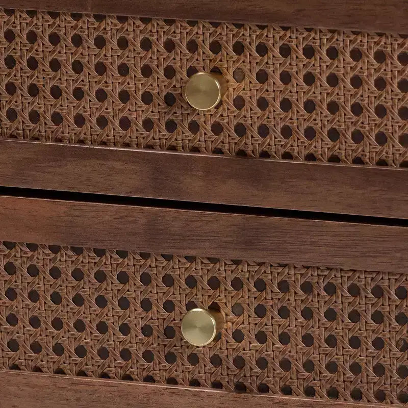 Juego de dormitorio de 4 piezas Alyssa Japandi de madera de nogal marrón de Baxton Studio