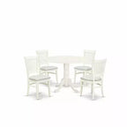Juego de comedor redondo HomeStock de 5 piezas, lino blanco