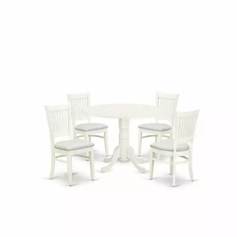 Juego de comedor redondo HomeStock de 5 piezas, lino blanco