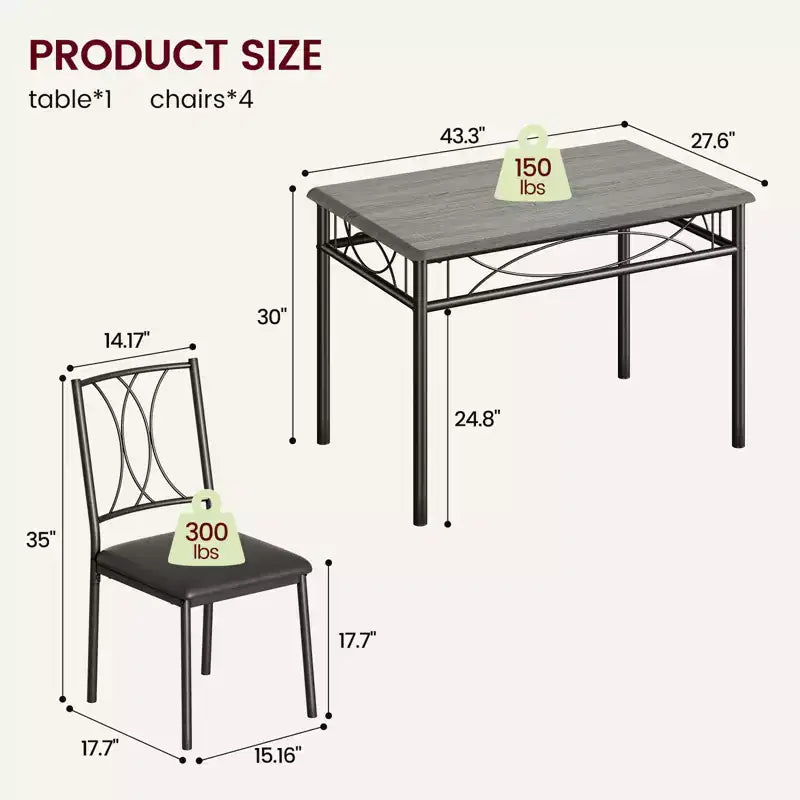 Juego de mesa de comedor, juego de mesa de cocina para 4 personas, juego de mesa de comedor de madera de 4 piezas con 4 sillas, juego de mesa rectangular de cocina para espacios pequeños
