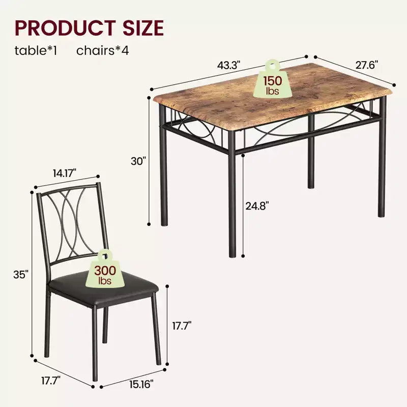 Juego de mesa de comedor, juego de mesa de cocina para 4 personas, juego de mesa de comedor de madera de 4 piezas con 4 sillas, juego de mesa rectangular de cocina para espacios pequeños