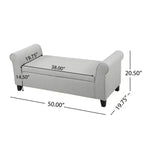 Banco de almacenamiento tapizado blanco con brazos enrollados: Dimensiones 50.00 x 20.50 x 19.50 pulgadas