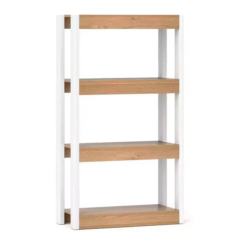Costway 1/2 Uds. Estantería de 4 Niveles Librería de Madera con Kits Antivuelco Dobles Estantería Abierta Natural/Marrón