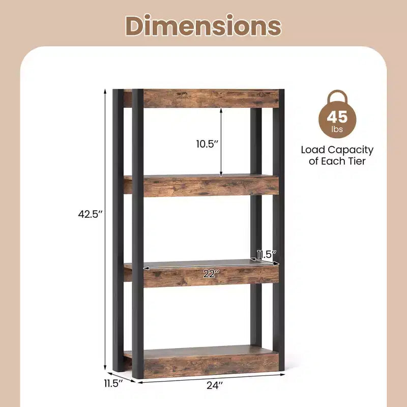 Costway 1/2 Uds. Estantería de 4 Niveles Librería de Madera con Kits Antivuelco Dobles Estantería Abierta Natural/Marrón
