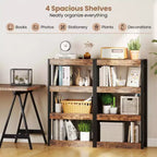 Costway 1/2 Uds. Estantería de 4 Niveles Librería de Madera con Kits Antivuelco Dobles Estantería Abierta Natural/Marrón