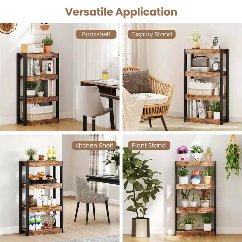 Costway 1/2 Uds. Estantería de 4 Niveles Librería de Madera con Kits Antivuelco Dobles Estantería Abierta Natural/Marrón