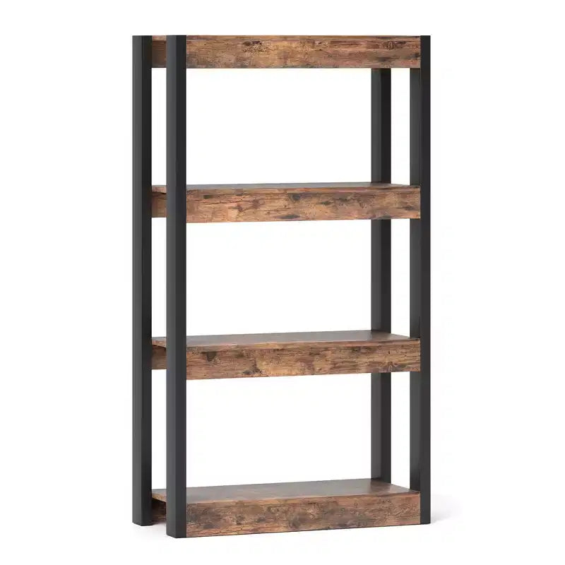 Costway 1/2 Uds. Estantería de 4 Niveles Librería de Madera con Kits Antivuelco Dobles Estantería Abierta Natural/Marrón