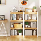 Costway 1/2 Uds. Estantería de 4 Niveles Librería de Madera con Kits Antivuelco Dobles Estantería Abierta Natural/Marrón