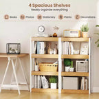Costway 1/2 Uds. Estantería de 4 Niveles Librería de Madera con Kits Antivuelco Dobles Estantería Abierta Natural/Marrón