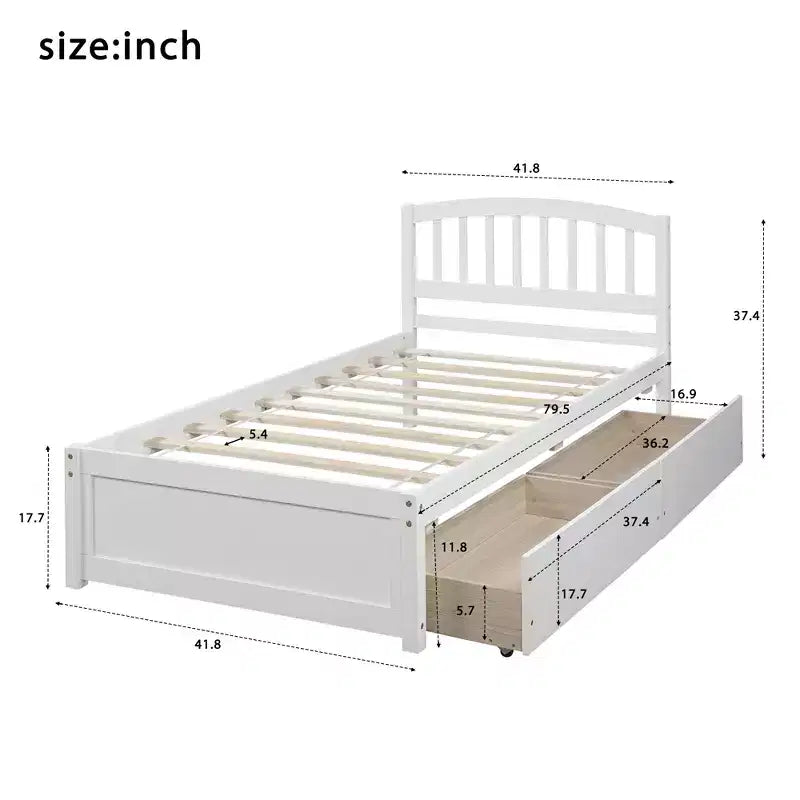 Cama de plataforma tamaño Twin Whisen de diseño elegante con dos cajones y cabecero