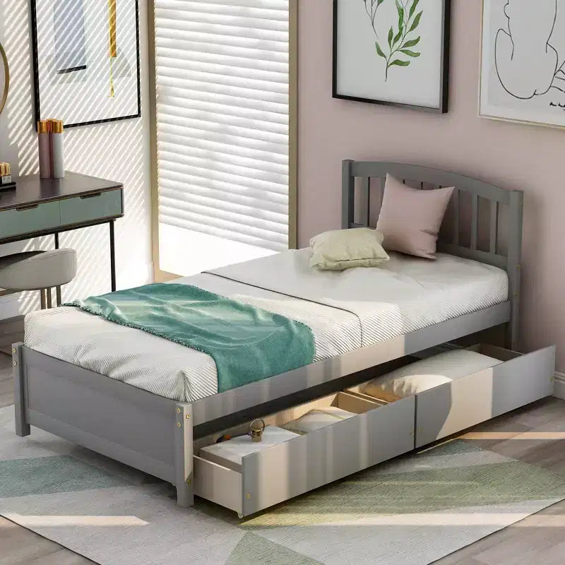 Cama de plataforma tamaño Twin Whisen de diseño elegante con dos cajones y cabecero