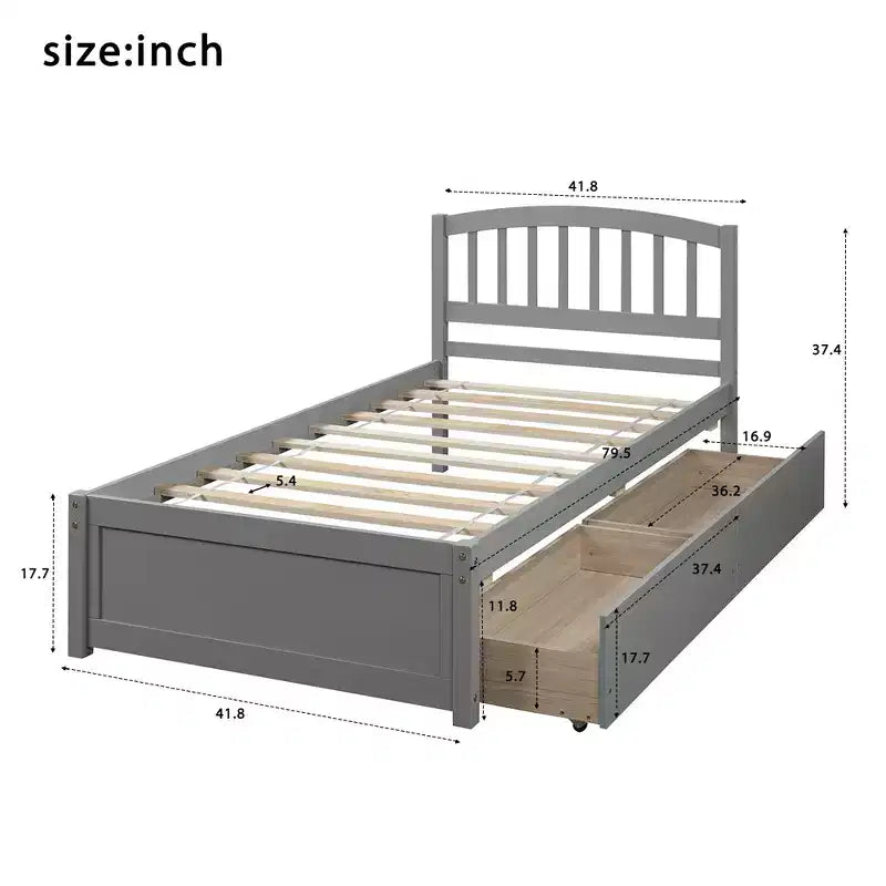 Cama de plataforma tamaño Twin Whisen de diseño elegante con dos cajones y cabecero