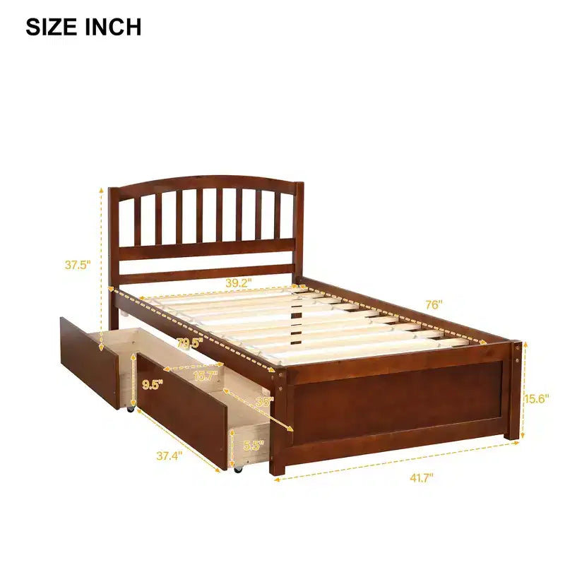 Cama de plataforma tamaño Twin Whisen de diseño elegante con dos cajones y cabecero