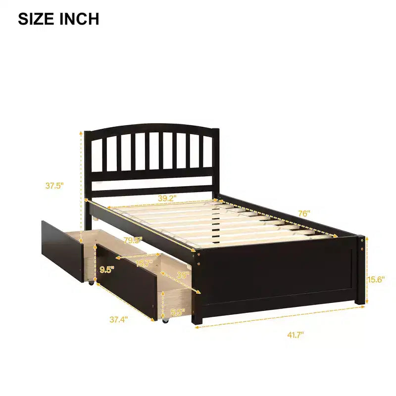 Cama de plataforma tamaño Twin Whisen de diseño elegante con dos cajones y cabecero