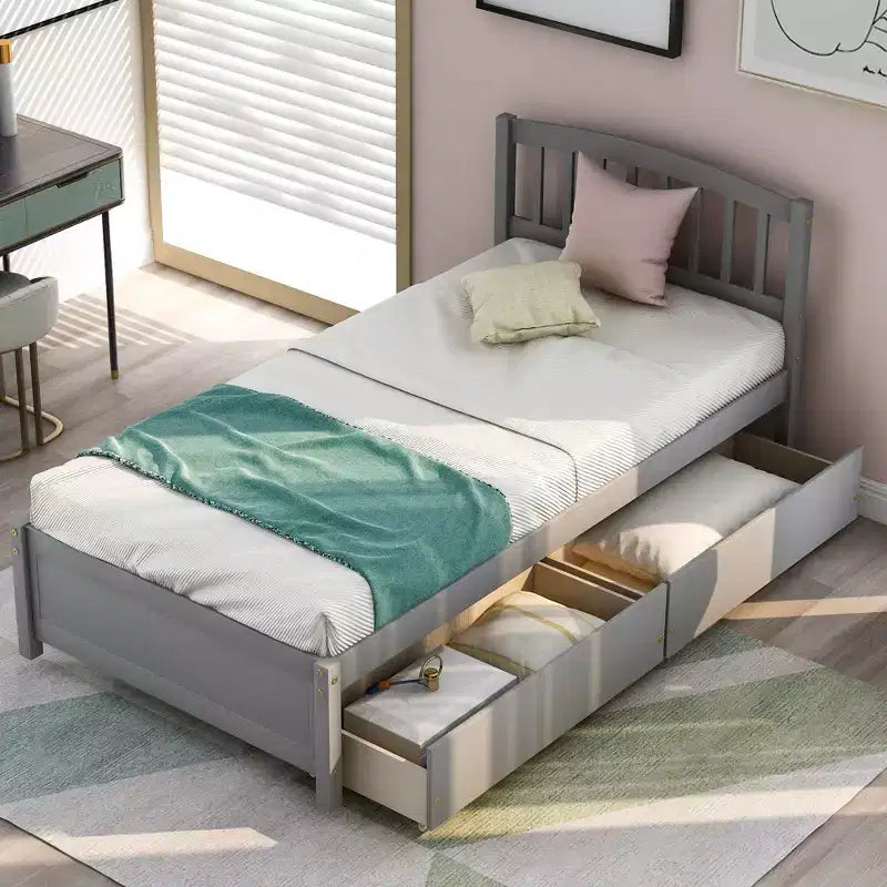 Cama de plataforma tamaño Twin Whisen de diseño elegante con dos cajones y cabecero