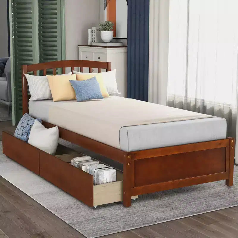 Cama de plataforma tamaño Twin Whisen de diseño elegante con dos cajones y cabecero