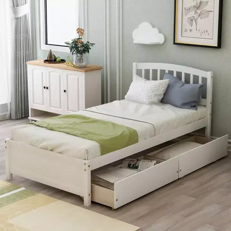 Cama de plataforma tamaño Twin Whisen de diseño elegante con dos cajones y cabecero