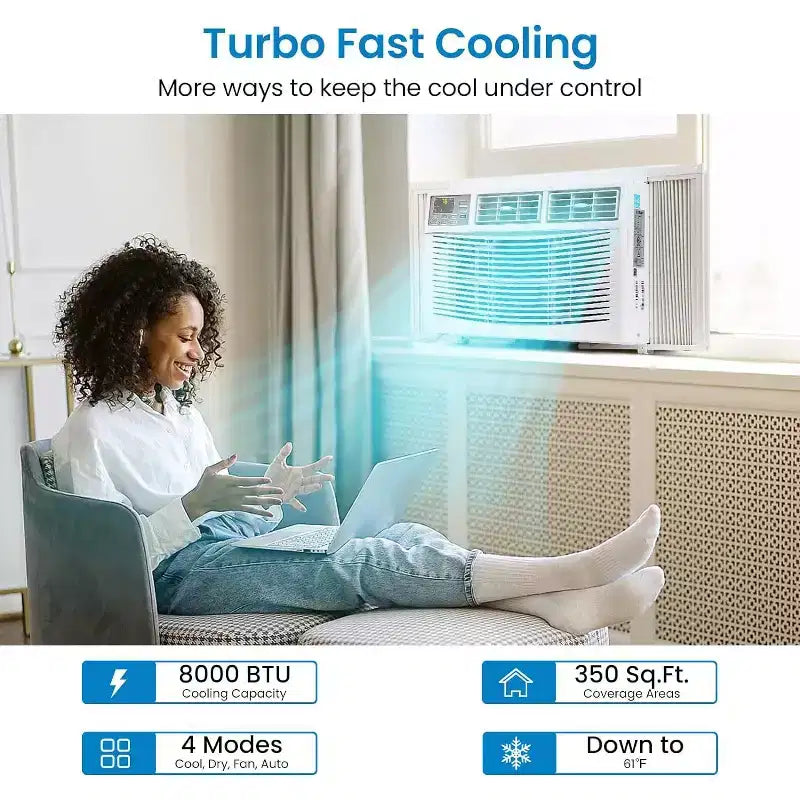8000Btus Window Air Conditioner, 3-In-1 AC Unit Cooler With Smart App Control & Dehumidifier & 3 Fan Speed & Remote, Cooling Rooms Up to 350 Sq. Ft