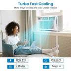 8000Btus Window Air Conditioner, 3-In-1 AC Unit Cooler With Smart App Control & Dehumidifier & 3 Fan Speed & Remote, Cooling Rooms Up to 350 Sq. Ft