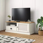 vidaXL Mueble de TV VIGO de Madera Maciza de Pino Blanca, Centro de Entretenimiento - 105,9x40x40 cm con Cajón, Estante Abierto y Armario, Fácil de Limpiar
