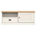 vidaXL Mueble de TV VIGO de Madera Maciza de Pino Blanca, Centro de Entretenimiento - 105,9x40x40 cm con Cajón, Estante Abierto y Armario, Fácil de Limpiar
