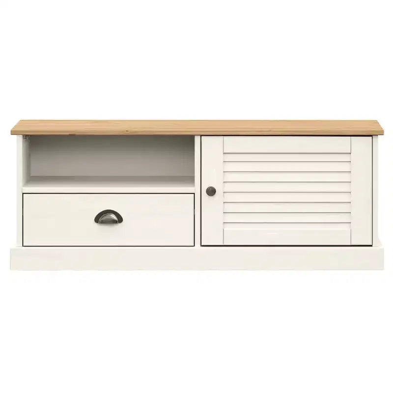 vidaXL Mueble de TV VIGO de Madera Maciza de Pino Blanca, Centro de Entretenimiento - 105,9x40x40 cm con Cajón, Estante Abierto y Armario, Fácil de Limpiar