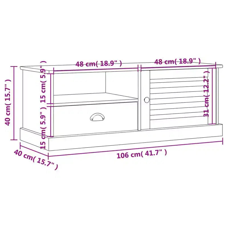 vidaXL Mueble de TV VIGO de Madera Maciza de Pino Blanca, Centro de Entretenimiento - 105,9x40x40 cm con Cajón, Estante Abierto y Armario, Fácil de Limpiar
