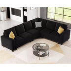 Sofá modular Belffin de terciopelo capitoné en forma de L con chaise reversible, sofá seccional modular convertible con otomana de almacenamiento