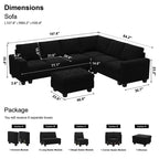 Sofá modular Belffin de terciopelo capitoné en forma de L con chaise reversible, sofá seccional modular convertible con otomana de almacenamiento