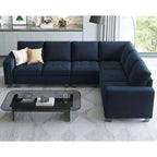 Sofá modular Belffin de terciopelo capitoné en forma de L con chaise reversible, sofá seccional modular convertible con otomana de almacenamiento