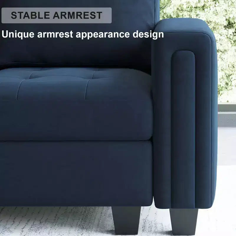 Sofá modular Belffin de terciopelo capitoné en forma de L con chaise reversible, sofá seccional modular convertible con otomana de almacenamiento