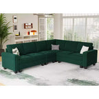 Sofá modular Belffin de terciopelo capitoné en forma de L con chaise reversible, sofá seccional modular convertible con otomana de almacenamiento