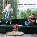Sofá modular Belffin de terciopelo capitoné en forma de L con chaise reversible, sofá seccional modular convertible con otomana de almacenamiento