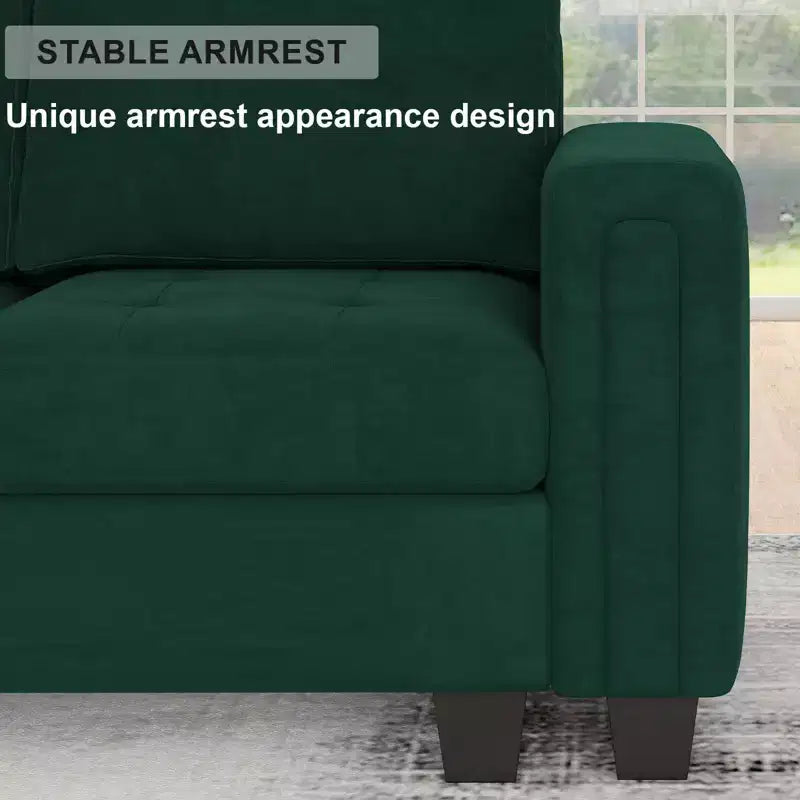 Sofá modular Belffin de terciopelo capitoné en forma de L con chaise reversible, sofá seccional modular convertible con otomana de almacenamiento