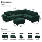 Sofá modular Belffin de terciopelo capitoné en forma de L con chaise reversible, sofá seccional modular convertible con otomana de almacenamiento