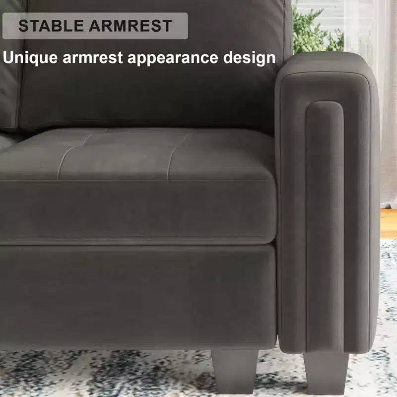 Sofá modular Belffin de terciopelo capitoné en forma de L con chaise reversible, sofá seccional modular convertible con otomana de almacenamiento