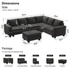 Sofá modular Belffin de terciopelo capitoné en forma de L con chaise reversible, sofá seccional modular convertible con otomana de almacenamiento